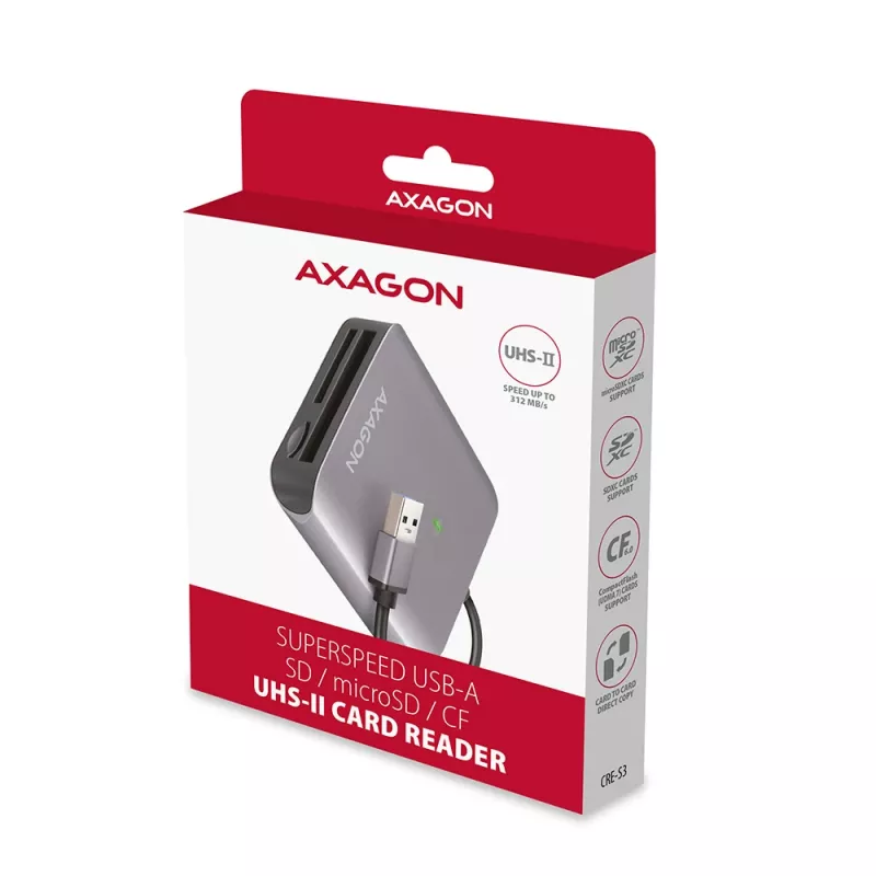 Axagon CRE-S3 ārējais USB-A 3.2 Gen 1 3 slotu & LUN SD/microSD/CF karšu lasītājs USB 3.2 Gen 1 (3.1 Gen 1) Type-A pelēks