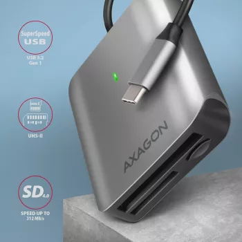 Axagon CRE-S3C Alumīnija ātrgaitas USB-C 3.2 Gen 1 atmiņas karšu lasītājs. 3 sloti, UHS-II