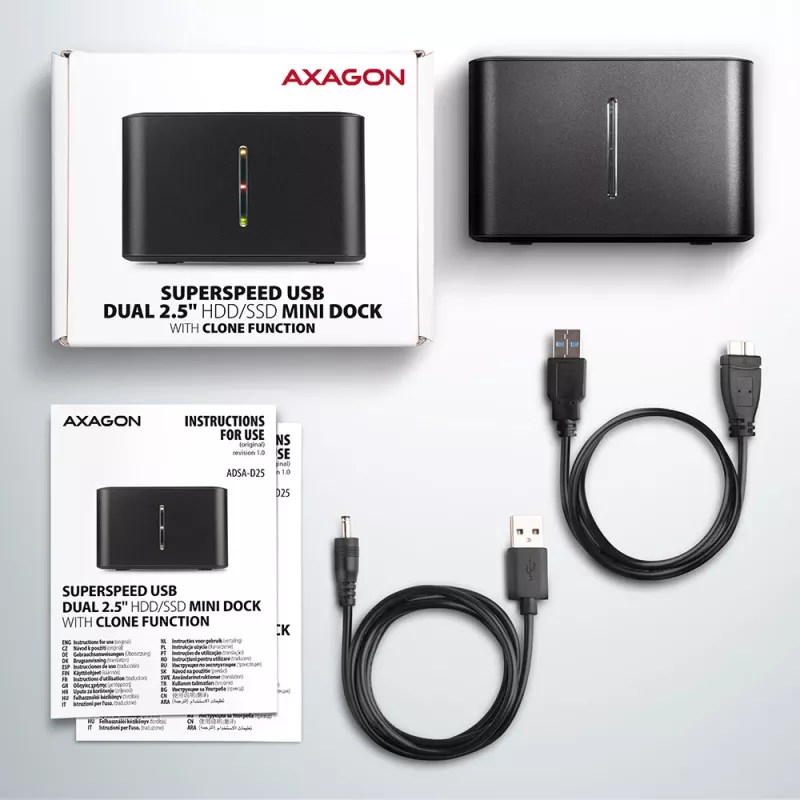 Axagon ADSA-D25 SuperSpeed USB DUAL 2.5 collu SSD/HDD MINI dokstacija