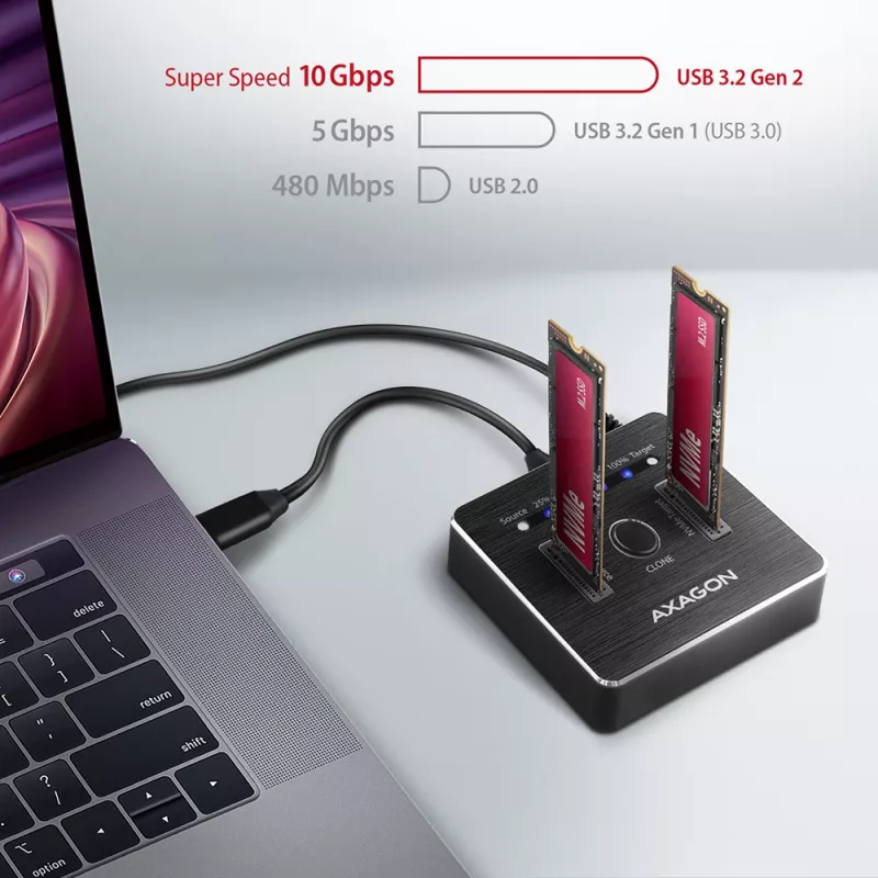 Axagon ADSA-M2C SuperSpeed USB-C 10Gbps divu M.2 NVMe dokstacija