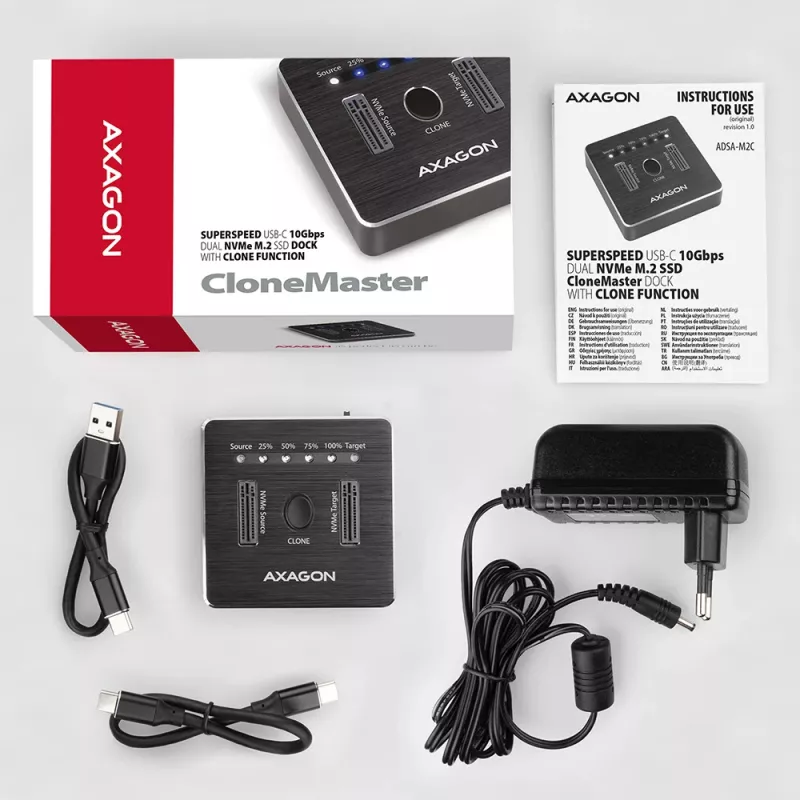 Axagon ADSA-M2C SuperSpeed USB-C 10Gbps divu M.2 NVMe dokstacija