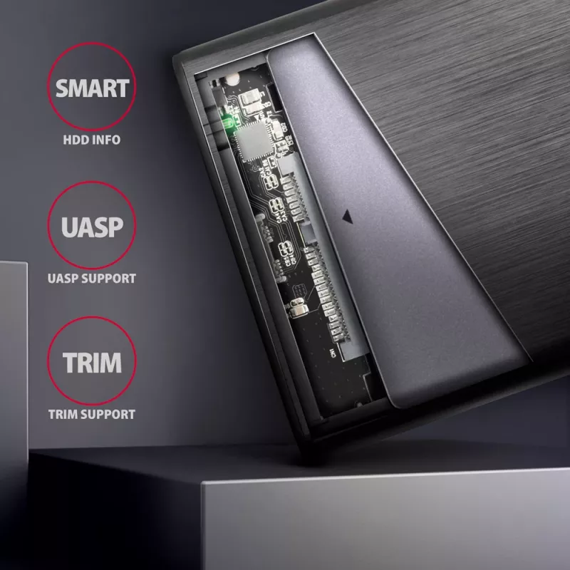2.5 collu HDD/SSD korpuss AXAGON EE25-A6C — SATA, USB 3.2 Gen 1 (Type-C & Type-A), alumīnijs, melns