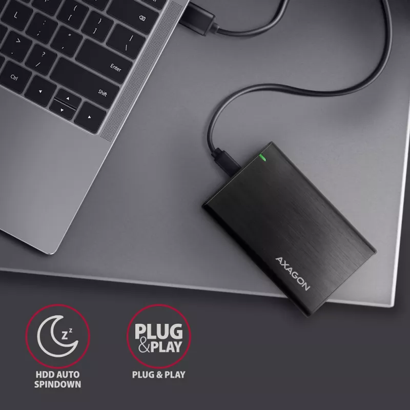 2.5 collu HDD/SSD korpuss AXAGON EE25-A6C — SATA, USB 3.2 Gen 1 (Type-C & Type-A), alumīnijs, melns