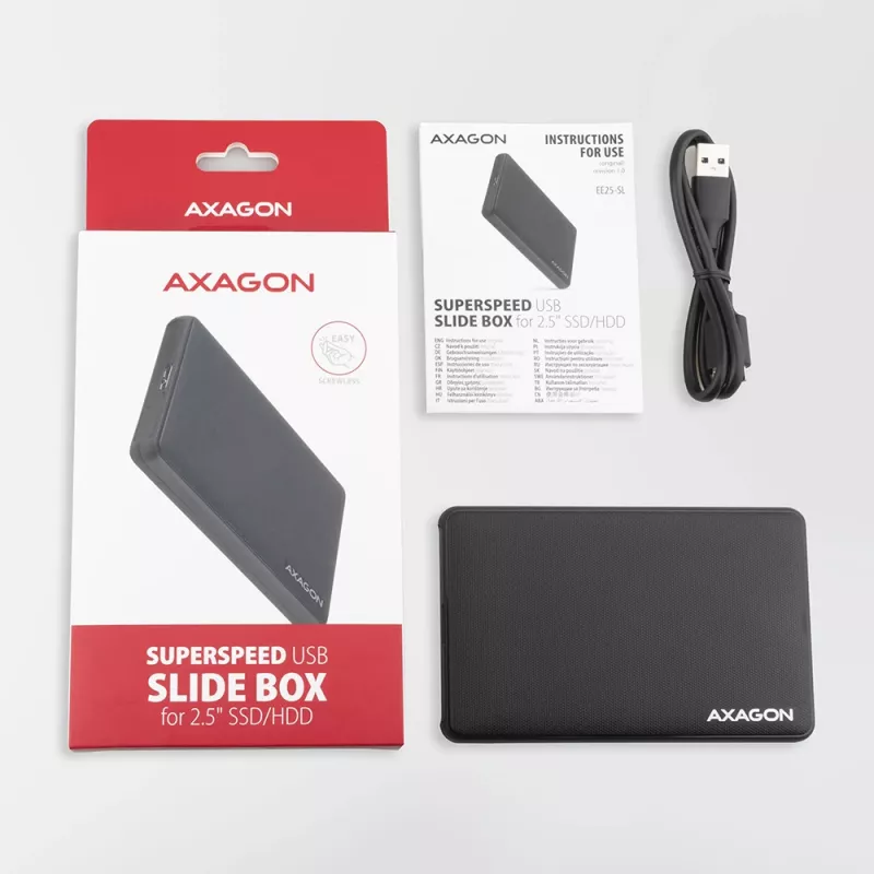 Axagon EE25-SL Bezscrew USB 3.2 Gen 1 - SATA 6G ārējā kaste 2,5 collu SSD/HDD