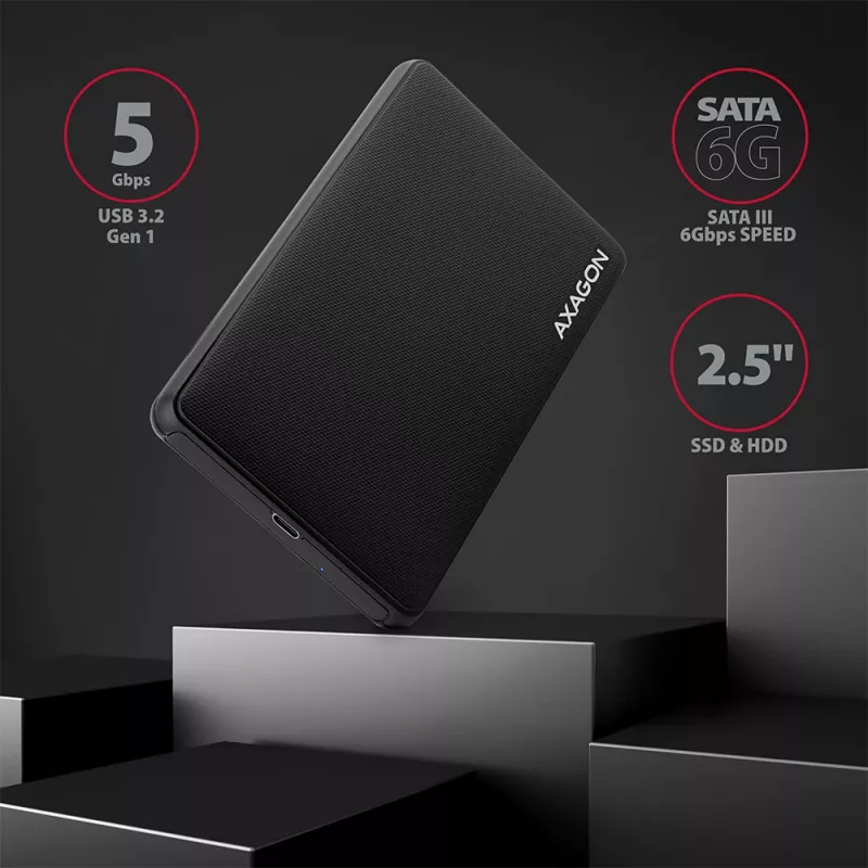 Axagon EE25-SLC Bezinstrumentu USB-C 3.2 Gen 1 - SATA 6G ārējā kaste 2,5 collu SSD/HDD