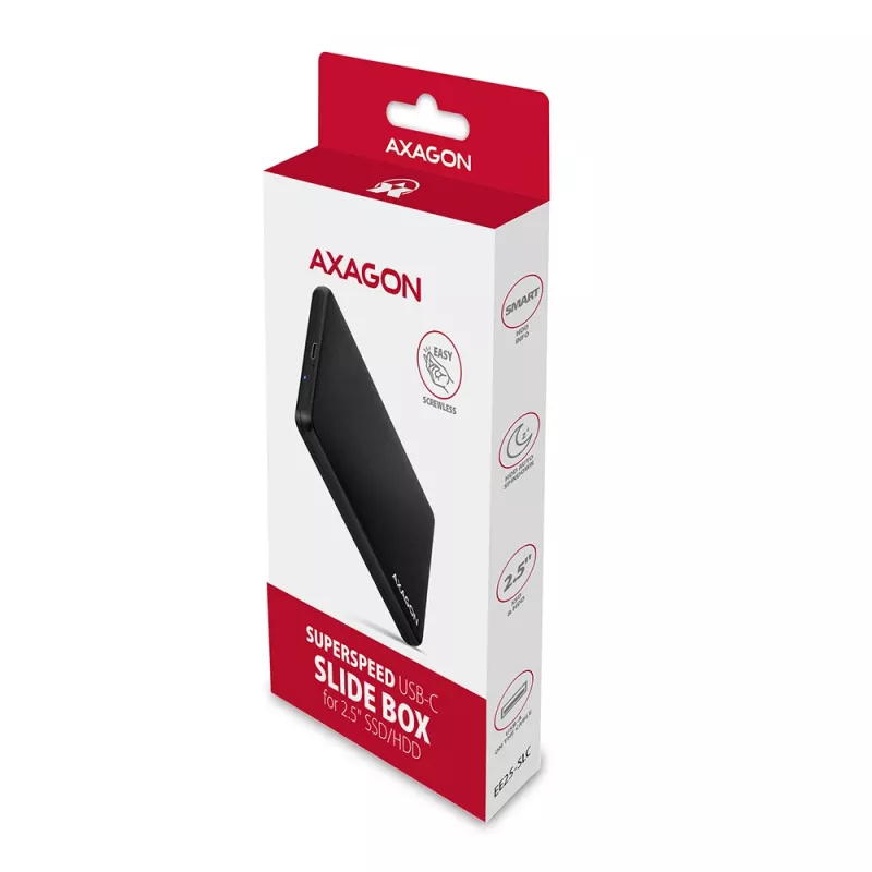 Axagon EE25-SLC Bezinstrumentu USB-C 3.2 Gen 1 - SATA 6G ārējā kaste 2,5 collu SSD/HDD