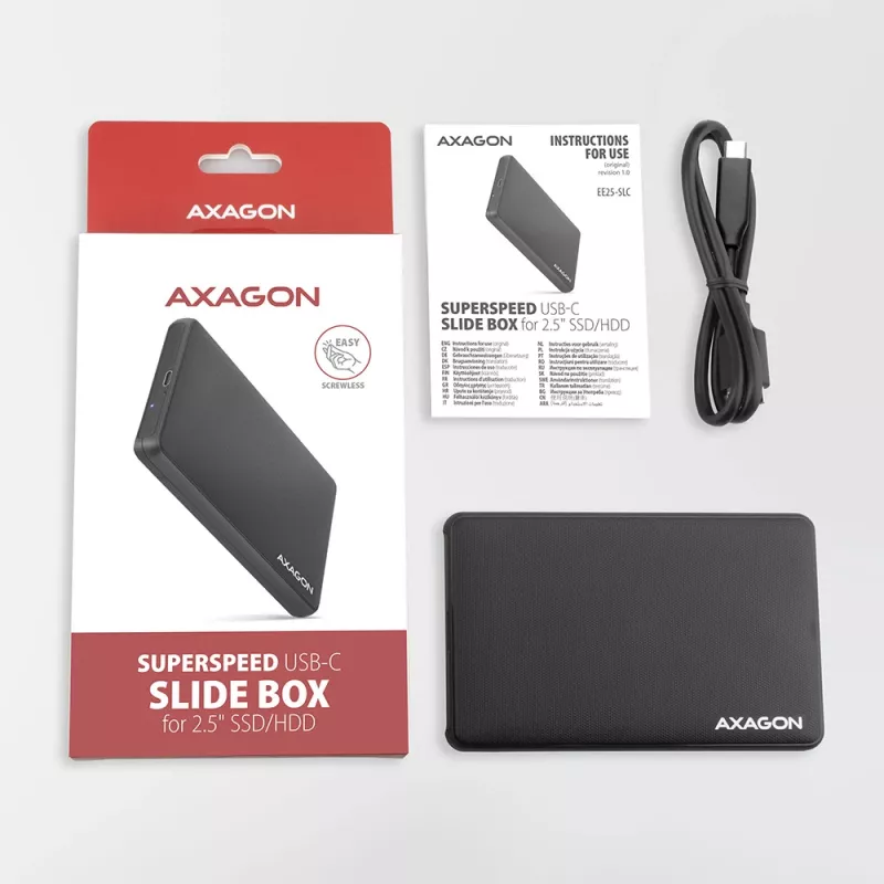 Axagon EE25-SLC Bezinstrumentu USB-C 3.2 Gen 1 - SATA 6G ārējā kaste 2,5 collu SSD/HDD