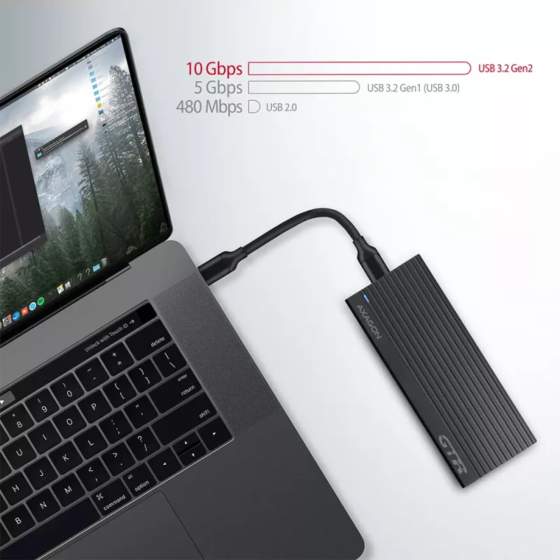 Axagon EEM2-GTR ārējā USB-C 3.2 Gen 2 metāla kaste M.2 NVMe SSD diskiem