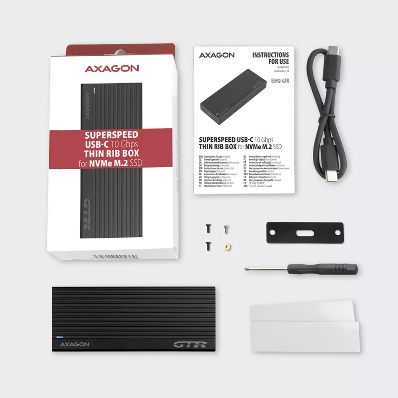 Axagon EEM2-GTR ārējā USB-C 3.2 Gen 2 metāla kaste M.2 NVMe SSD diskiem