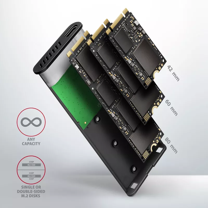 SSD korpuss Axagon EEM2-SBC USB-C 3.2 Gen 2 Melns M.2