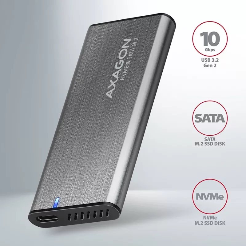 Axagon EEM2-SG2 SuperSpeed+ USB-C - M.2 NVMe & SATA SSD RAW kaste