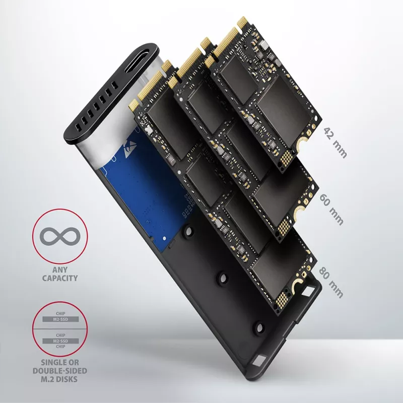 Axagon EEM2-SG2 SuperSpeed+ USB-C - M.2 NVMe & SATA SSD RAW kaste