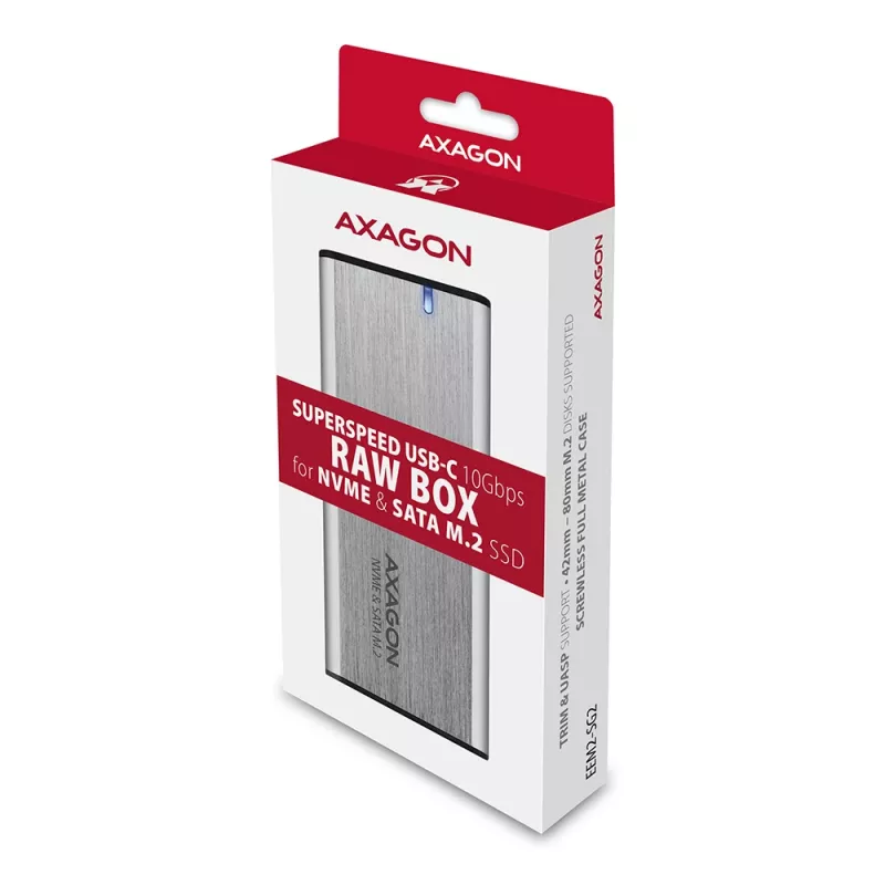 Axagon EEM2-SG2 SuperSpeed+ USB-C - M.2 NVMe & SATA SSD RAW kaste