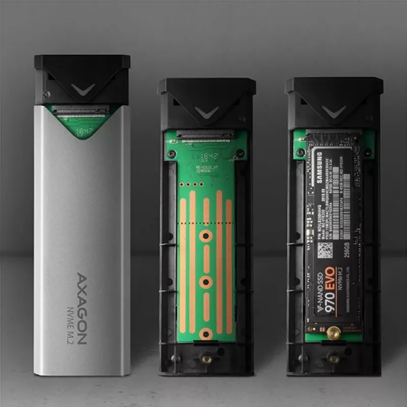 Axagon EEM2-UG2 ārējā USB-C 10Gbps metāla kaste M.2 NVMe SSD diskiem. Sudraba