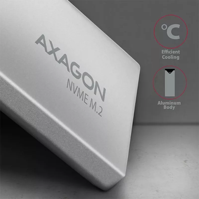 Axagon EEM2-UG2 ārējā USB-C 10Gbps metāla kaste M.2 NVMe SSD diskiem. Sudraba
