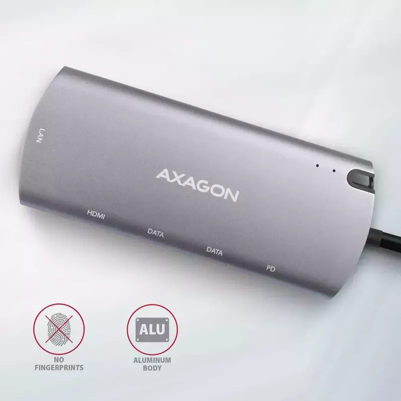 Axagon HMC-6M2 USB 3.2 Gen 1 centrmezgls, 2x USB-A, HDMI, RJ-45, SATA M.2, PD 100W, USB-C kabelis