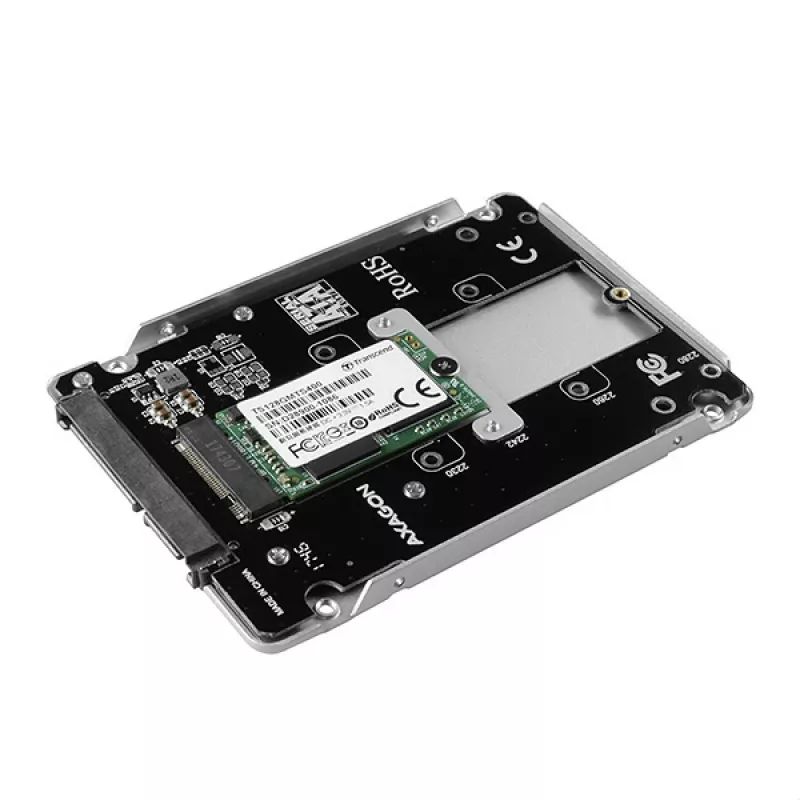Axagon RSS-M2SD SATA - M.2 SATA SSD, iekšējā 2,5 collu ALU kaste, sudraba