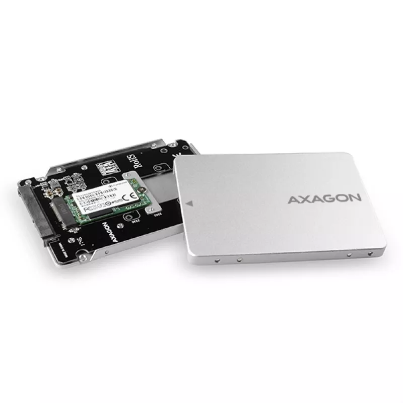 Axagon RSS-M2SD SATA - M.2 SATA SSD, iekšējā 2,5 collu ALU kaste, sudraba