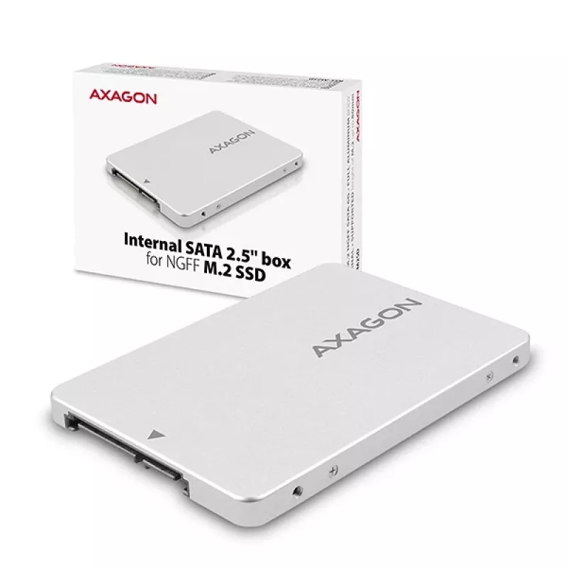 Axagon RSS-M2SD SATA - M.2 SATA SSD, iekšējā 2,5 collu ALU kaste, sudraba