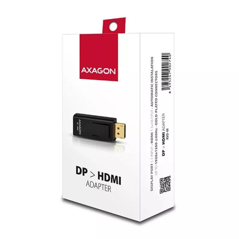 Kabeļa dzimuma pārveidotājs Axagon RVD-HI DisplayPort uz HDMI Melns