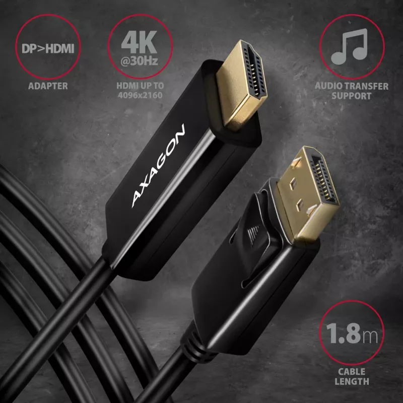 Axagon RVD-HI14C2 DisplayPort -> HDMI 1.4 kabelis 1,8 m, 4K/30Hz