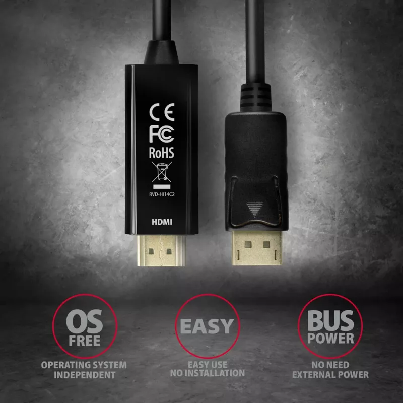 Axagon RVD-HI14C2 DisplayPort -> HDMI 1.4 kabelis 1,8 m, 4K/30Hz
