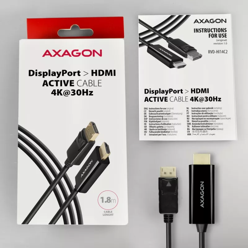 Axagon RVD-HI14C2 DisplayPort -> HDMI 1.4 kabelis 1,8 m, 4K/30Hz