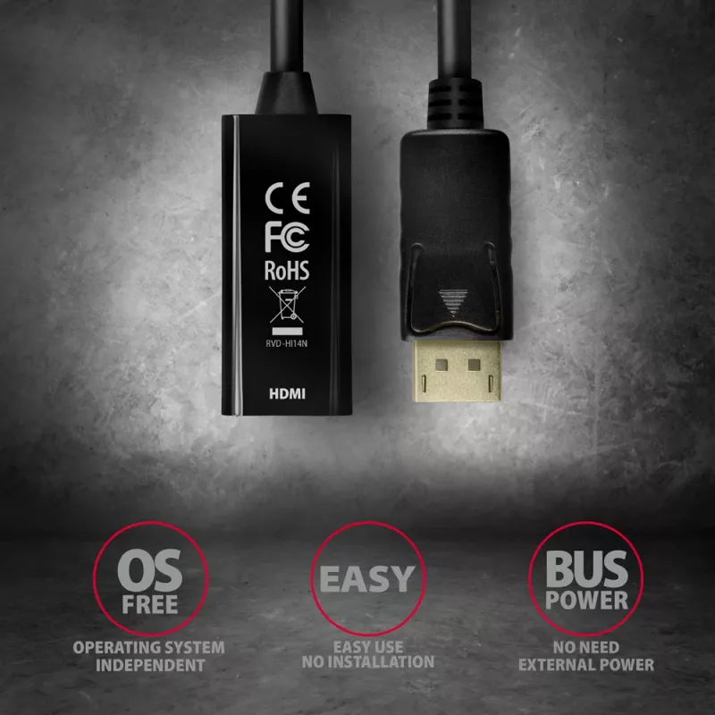 Axagon RVD-HI14N DisplayPort -> HDMI 1.4 adapteris 4K/30Hz