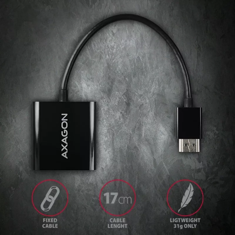Axagon RVH-VGAN HDMI -> VGA adapteris FullHD, 1920x1200, audio OUT, power IN