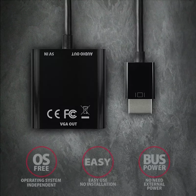 Axagon RVH-VGAN HDMI -> VGA adapteris FullHD, 1920x1200, audio OUT, power IN