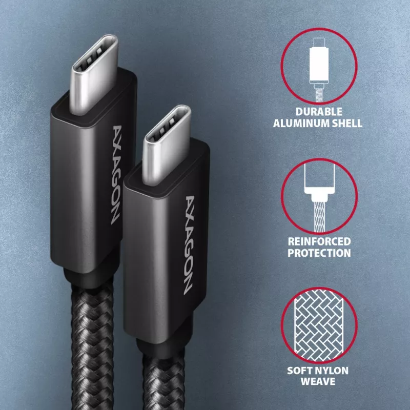Axagon BUCM32-CM10AB SPEED+ USB-C USB 20Gbps/100W kabelis 1 m