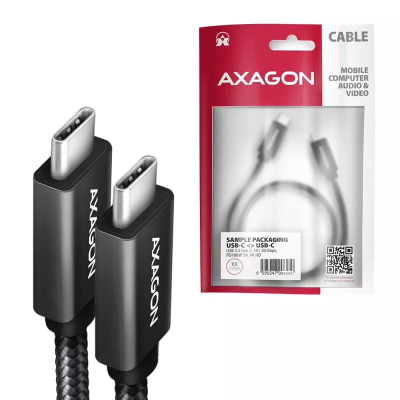 Axagon BUCM32-CM20AB SPEED+ USB-C USB 20Gbps/100W kabelis 2 m