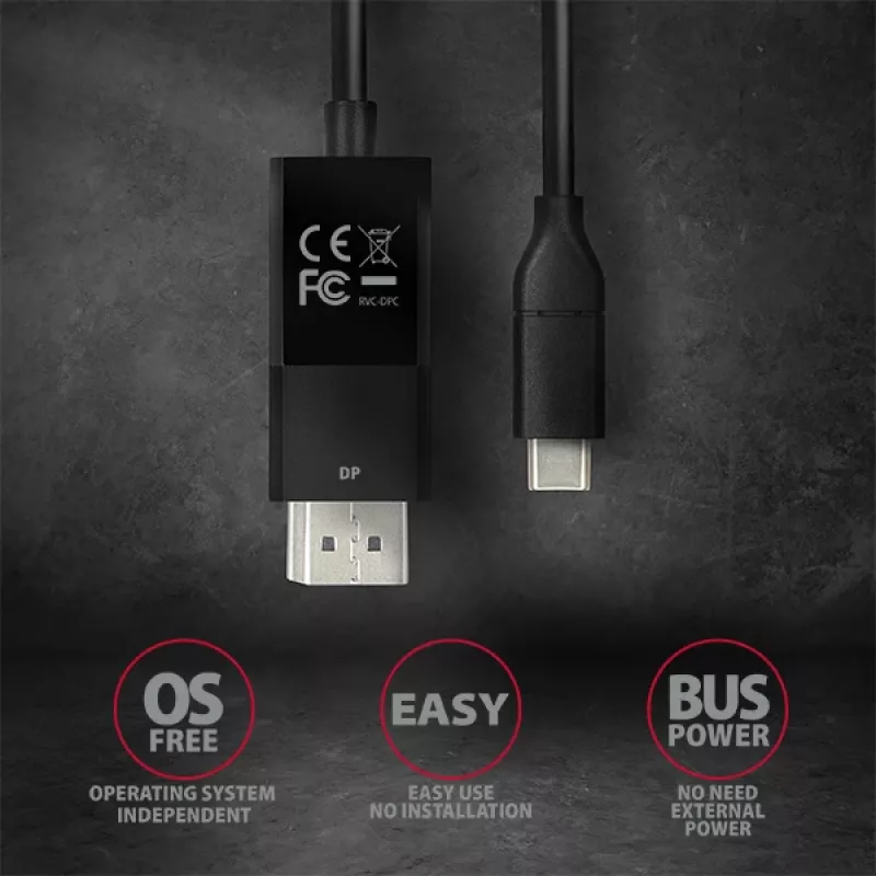 Axagon RVC-DPC USB-C -> DisplayPort kabelis 1,8 m 4K/60Hz