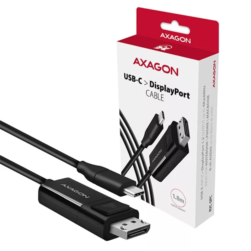 Axagon RVC-DPC USB-C -> DisplayPort kabelis 1,8 m 4K/60Hz