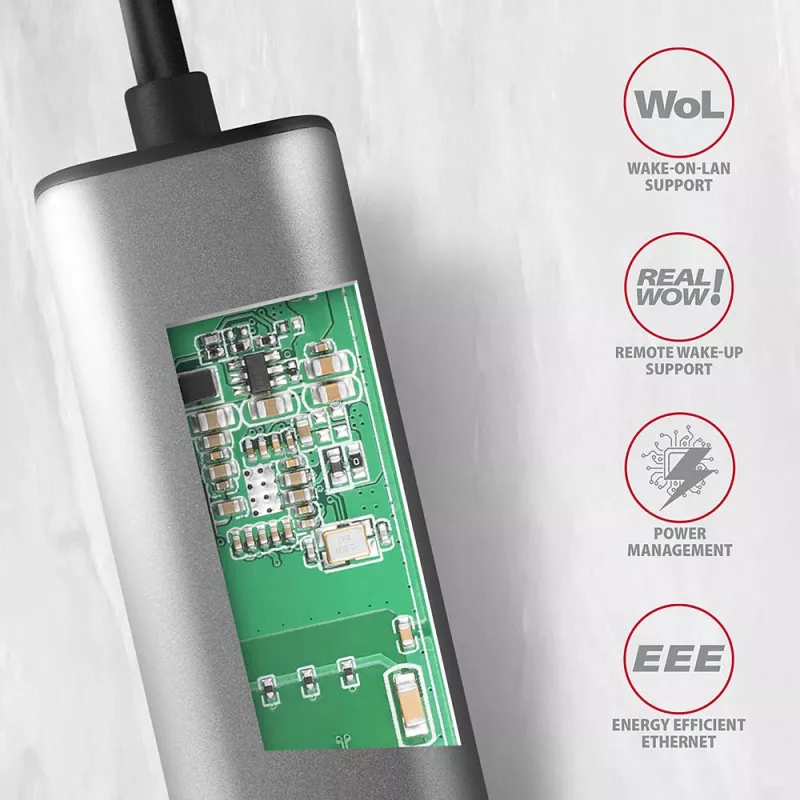 2,5 Gigabitu Ethernet adapteris AXAGON ADE-25R — USB Type-C, 10/100/1000/2500 Mbit, 5000 Mbit/s, alumīnijs, pelēks