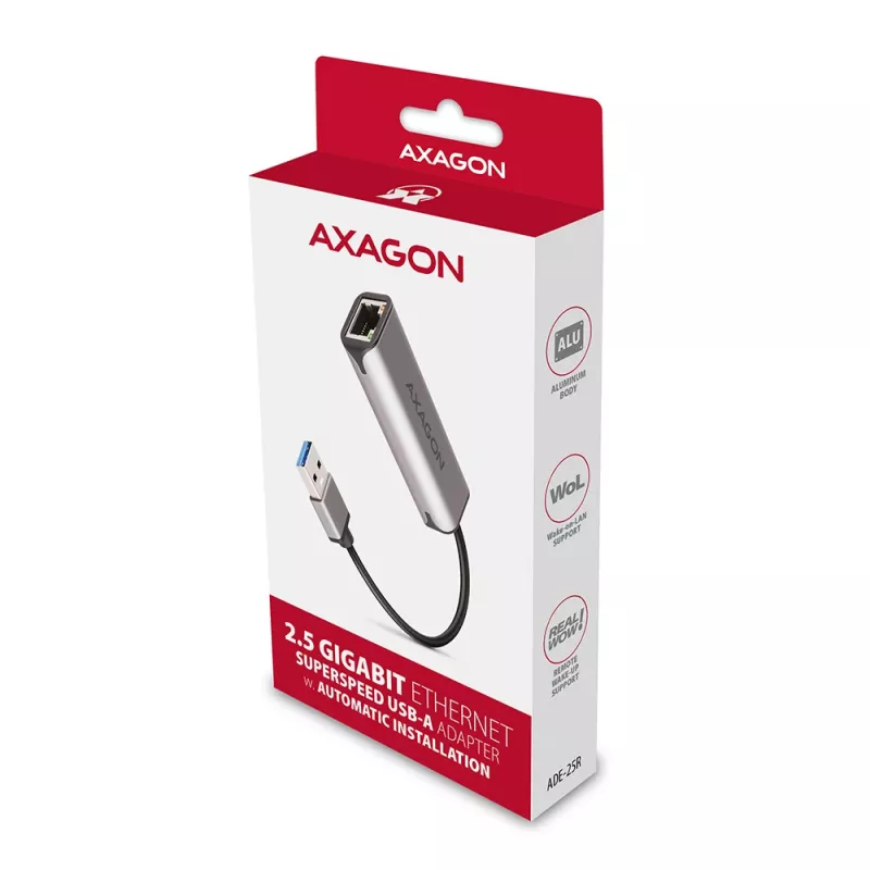 2,5 Gigabitu Ethernet adapteris AXAGON ADE-25R — USB Type-C, 10/100/1000/2500 Mbit, 5000 Mbit/s, alumīnijs, pelēks
