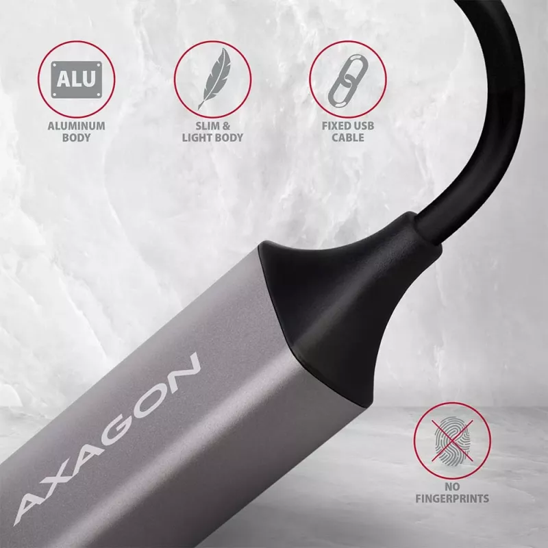 AXAGON USB 3.2 Gen 1 Type-A uz Gigabit Ethernet adapteris ADE-TR — 10/100/1000 Mbps, metāla titāna pelēks, 5000 Mbit/s