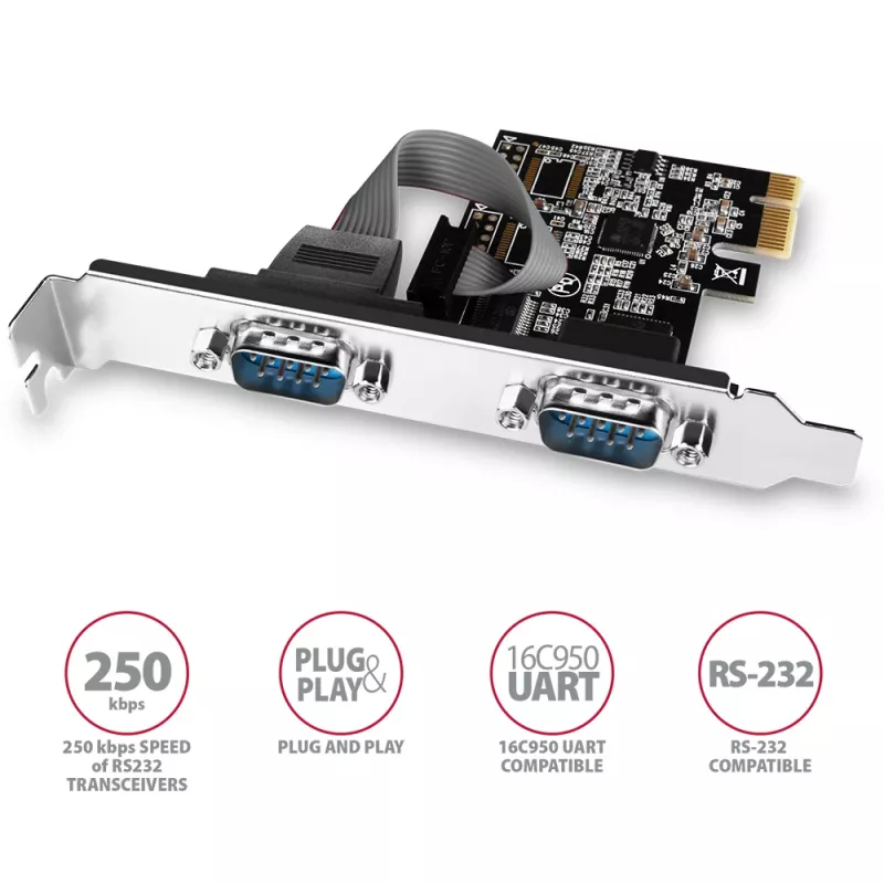 Axagon PCEA-S2N PCIe - 2x seriālo portu 250 kbps adapteris ar SP un LP
