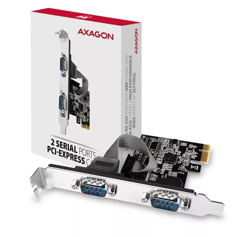 Axagon PCEA-S2N PCIe - 2x seriālo portu 250 kbps adapteris ar SP un LP