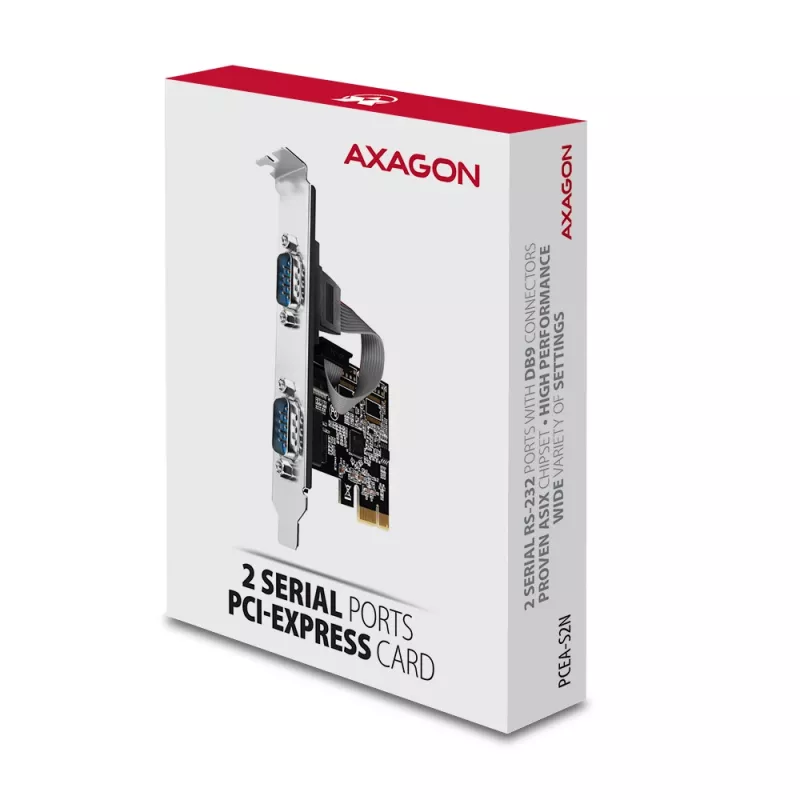 Axagon PCEA-S2N PCIe - 2x seriālo portu 250 kbps adapteris ar SP un LP