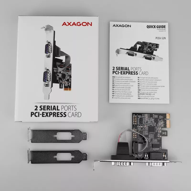 Axagon PCEA-S2N PCIe - 2x seriālo portu 250 kbps adapteris ar SP un LP