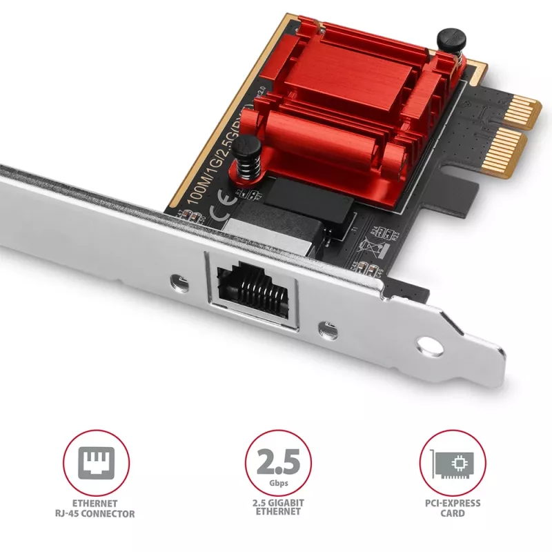 Axagon PCEE-G25 PCIe - 2.5 Gigabit Ethernet adapteris Realtek 8125, PXE, ar SP un LP