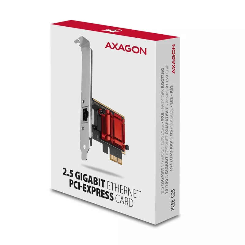 Axagon PCEE-G25 PCIe - 2.5 Gigabit Ethernet adapteris Realtek 8125, PXE, ar SP un LP