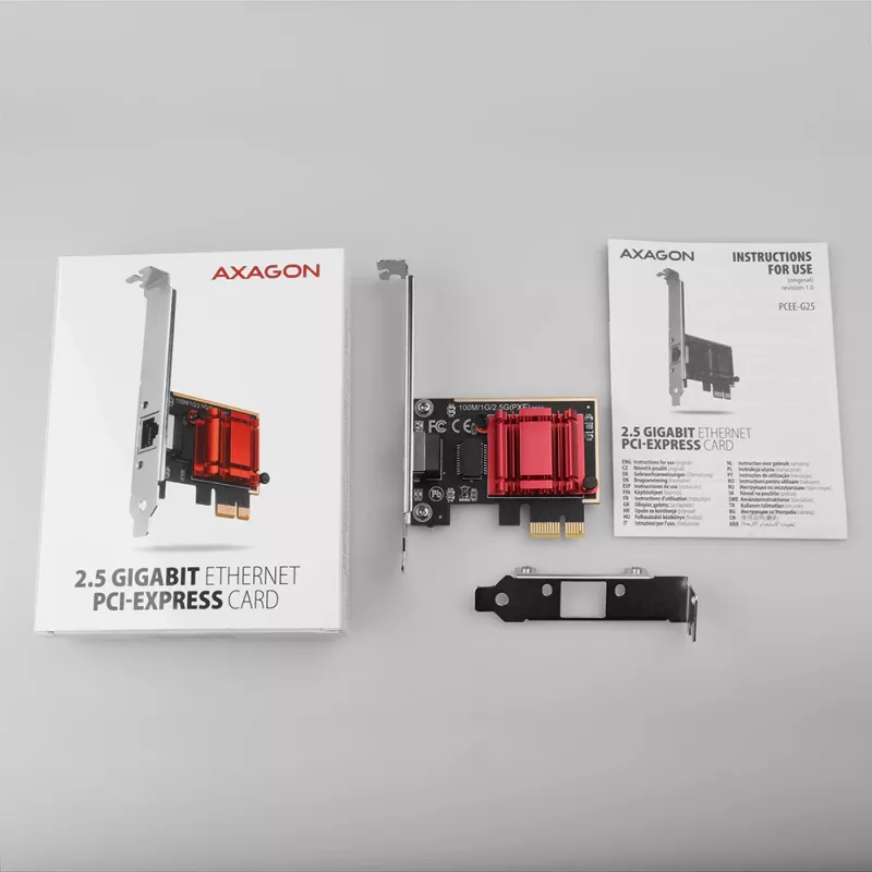 Axagon PCEE-G25 PCIe - 2.5 Gigabit Ethernet adapteris Realtek 8125, PXE, ar SP un LP