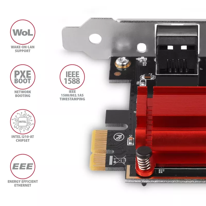 Iekšējā tīkla karte AXAGON PCEE-GIX — PCI Express, Ethernet, 5000 Mbit/s, IEEE 802.3/802.3ab/802.3u
