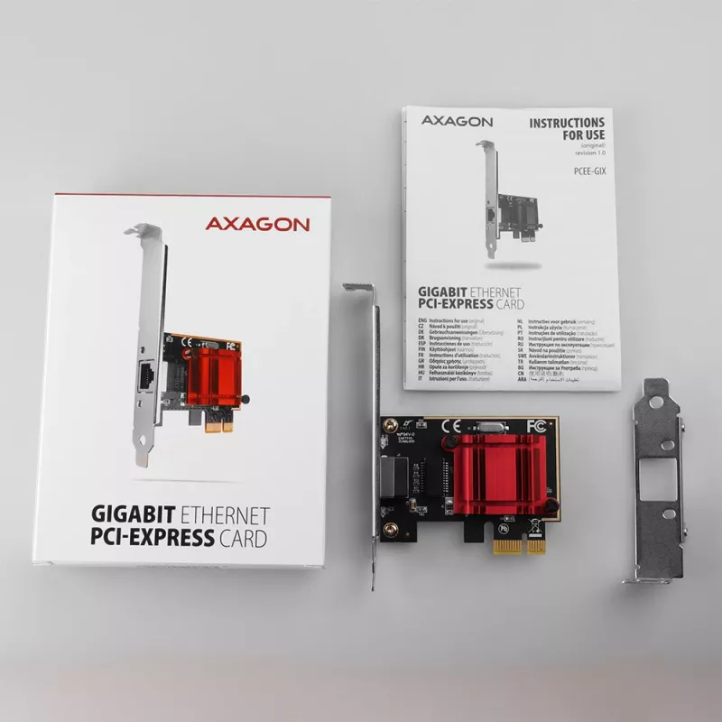 Iekšējā tīkla karte AXAGON PCEE-GIX — PCI Express, Ethernet, 5000 Mbit/s, IEEE 802.3/802.3ab/802.3u