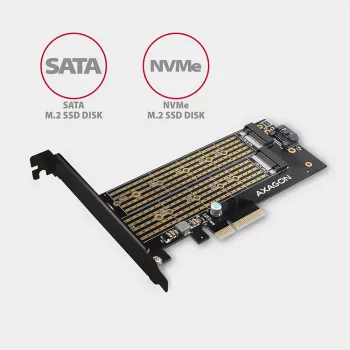 Axagon PCEM2-D PCIe x4 - M.2 NVMe M-key + SATA B-key slot adapteris ar SP un LP