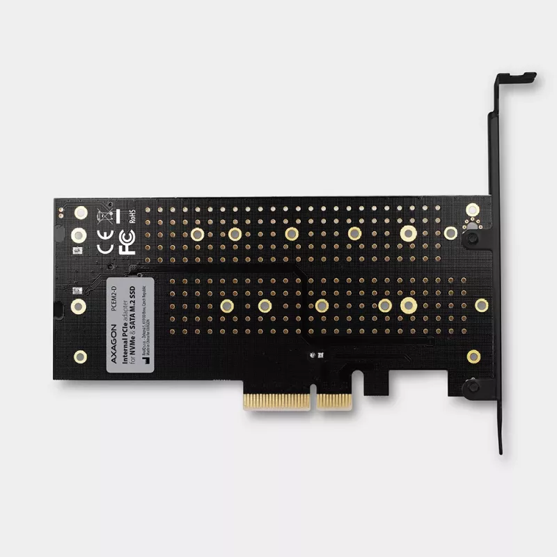 Axagon PCEM2-D PCIe x4 - M.2 NVMe M-key + SATA B-key slot adapteris ar SP un LP