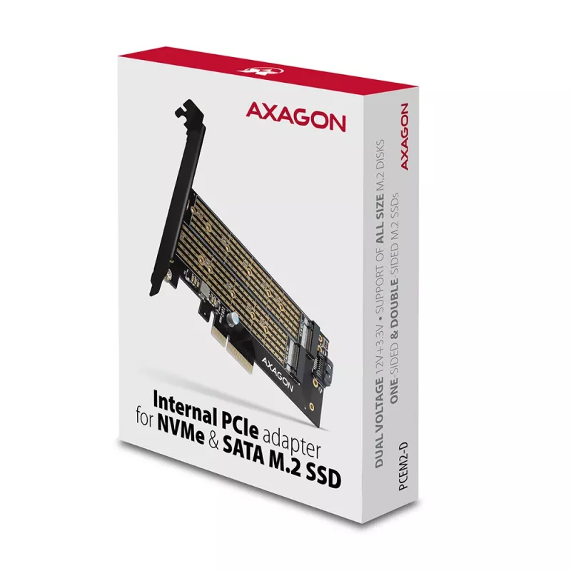 Axagon PCEM2-D PCIe x4 - M.2 NVMe M-key + SATA B-key slot adapteris ar SP un LP
