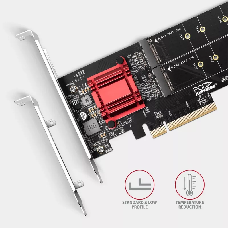 Axagon PCEM2-ND PCIe x8 - divu M.2 NVMe M-key slotu adapteris, RAID, datu slēdzis, ar SP un LP